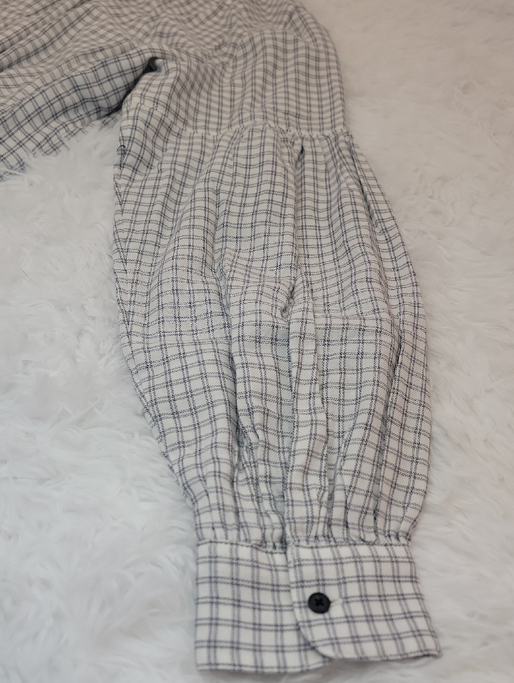 NWT Madewell Bell Sleeve Button Down Shirt with Blue Windowpane Grid. Small - Picture 9 of 9